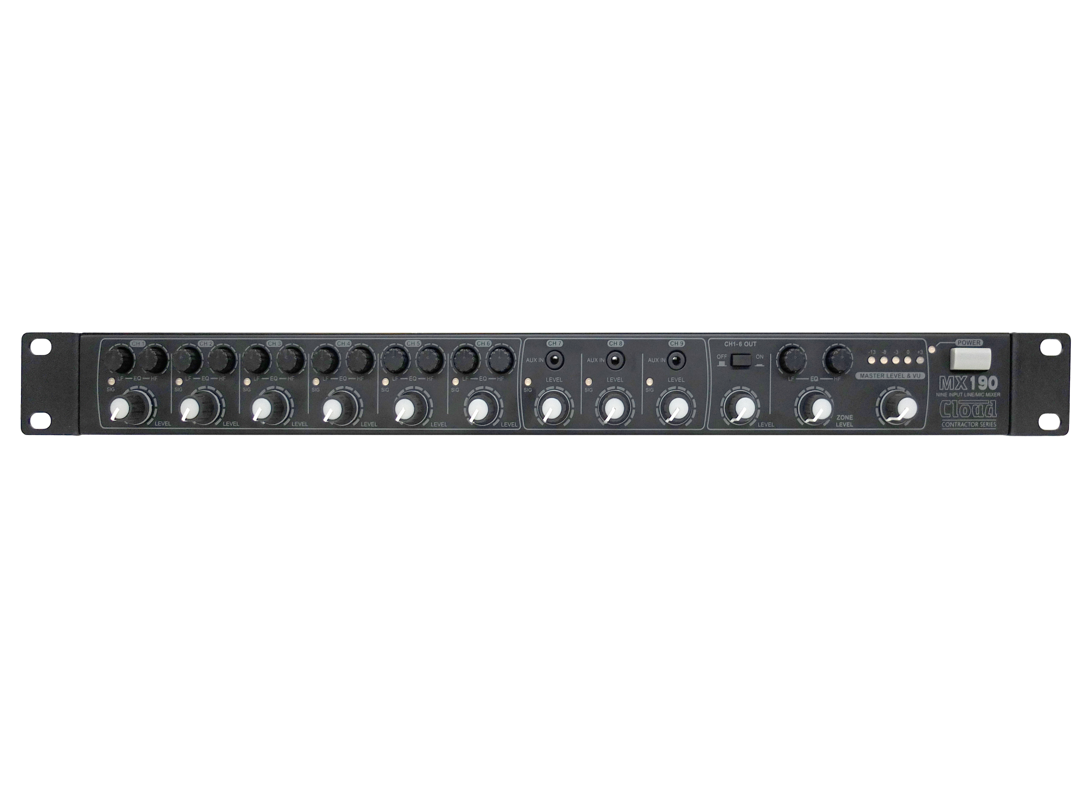 Cloud Electronics MX190, 9-Channel Mic/Line Mixer, Front