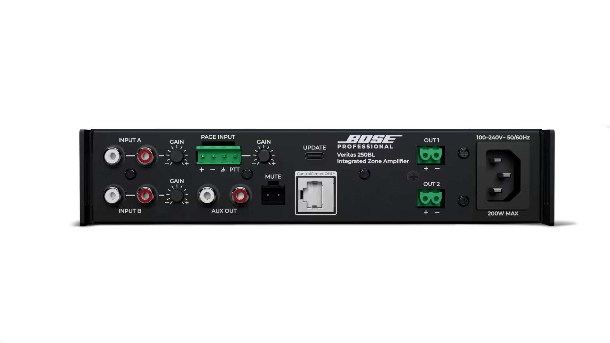 Bose Professional Veritas 250BL Lo-Z, 2 Zone DSP Amp with Bluetooth, Rear Panel