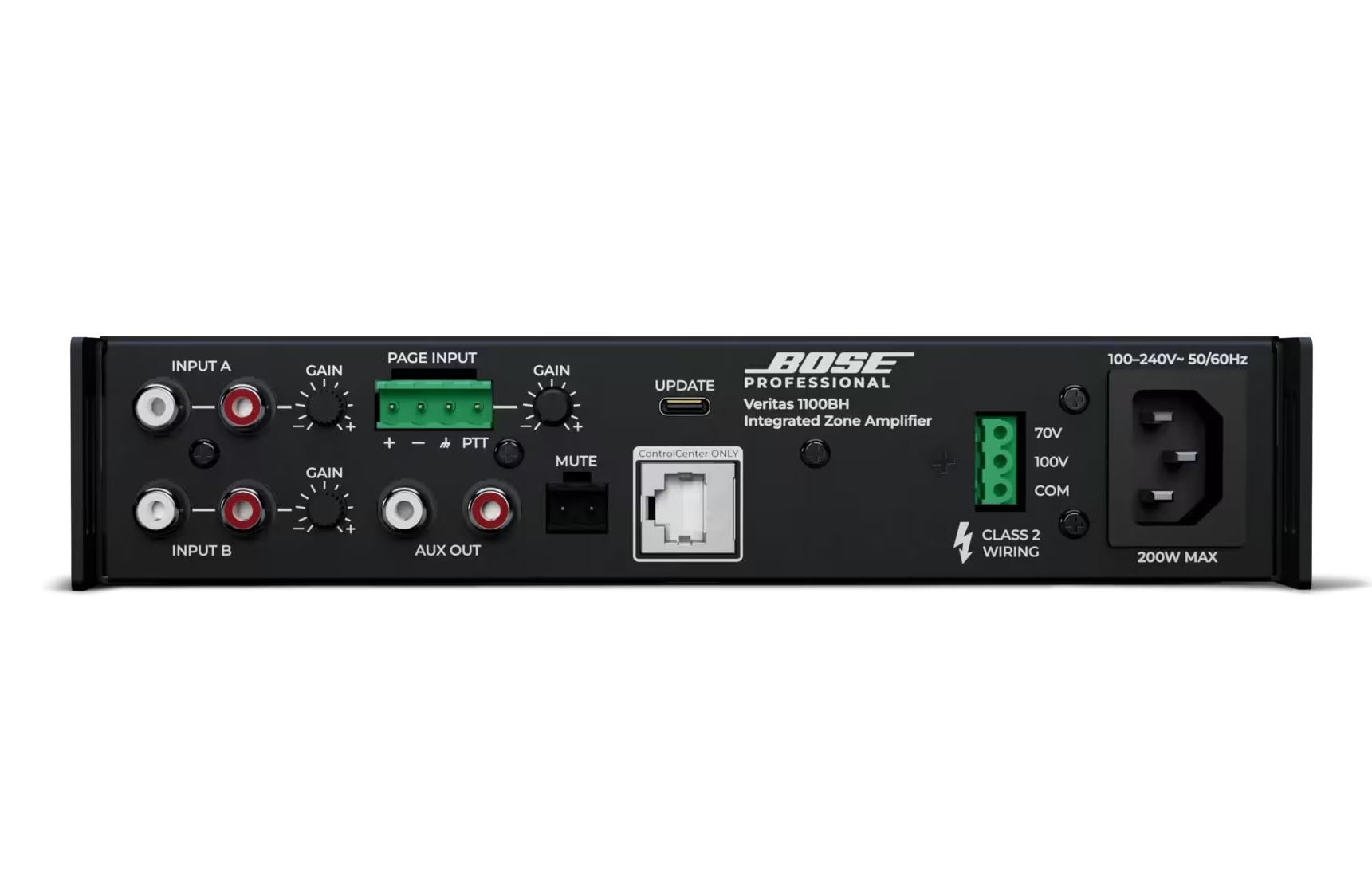Bose Professional Veritas 1100BL 70V / 100V high impedance DSP amplifier with Bluetooth input, Rear Panel