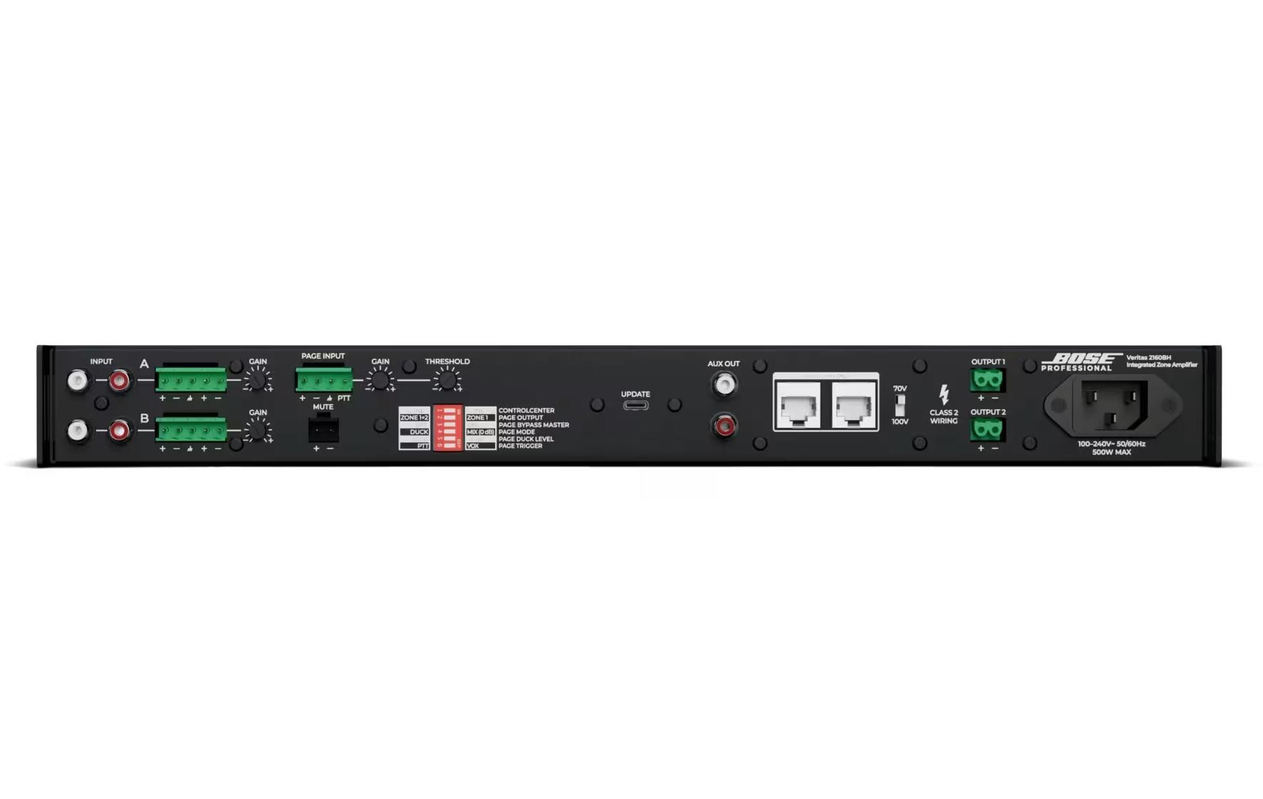 Bose Professional Veritas 2160BH, 2 Zone, 70V / 100V DSP amplifier with Bluetooth, Rear Panel