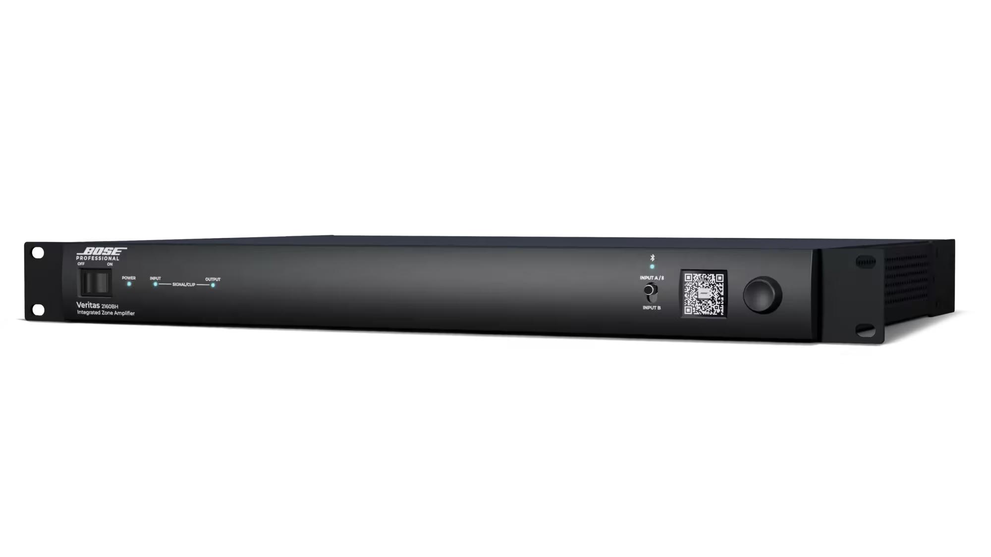Bose Professional Veritas 2160BH amplifier with Bluetooth, showing OLED screen QR set up