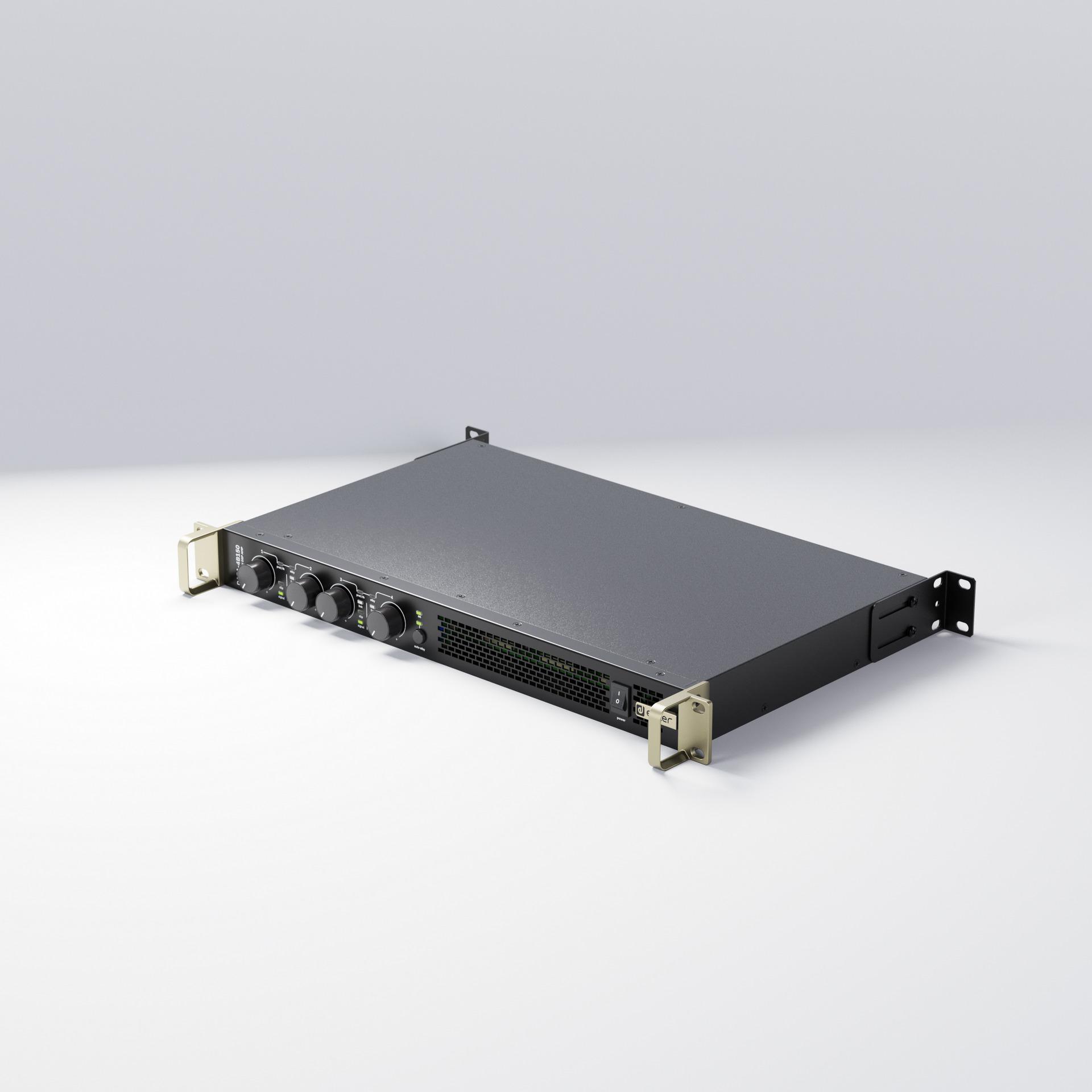 Ecler DARA-4B150 LoZ & HiZ, DSP, Class D Networkable Amplifier, angled front view