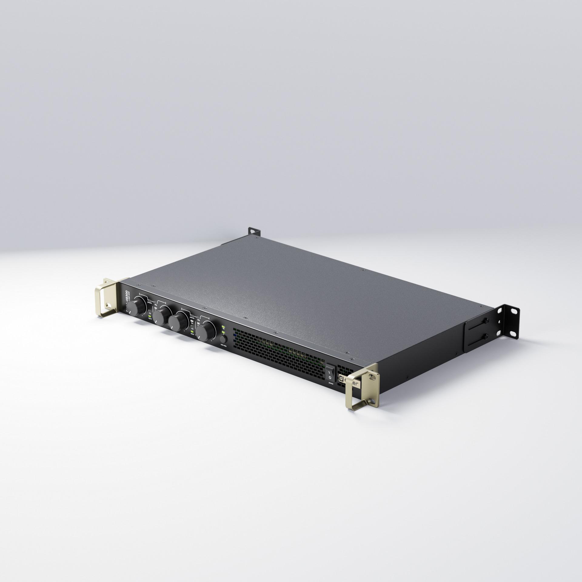 Ecler DARA-4B300 LoZ & HiZ, DSP, Class D Networkable Amplifier, angled front view
