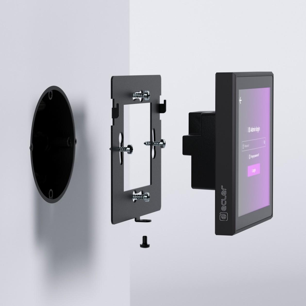 Ecler PULSO-4 digital control touch panel, showing how it fits into a wall
