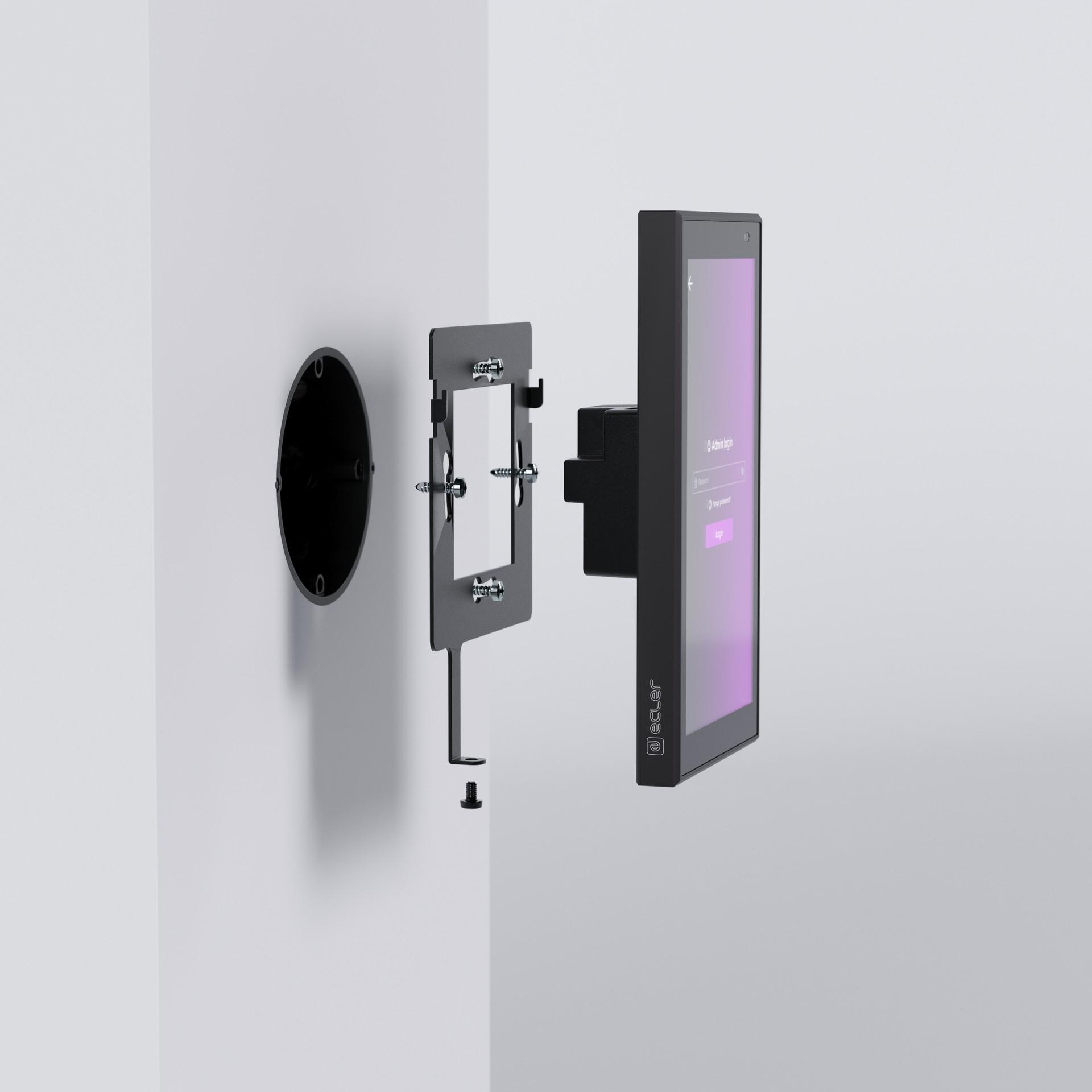 Ecler PULSO-6 digital control touch panel, showing how it fits into a wall