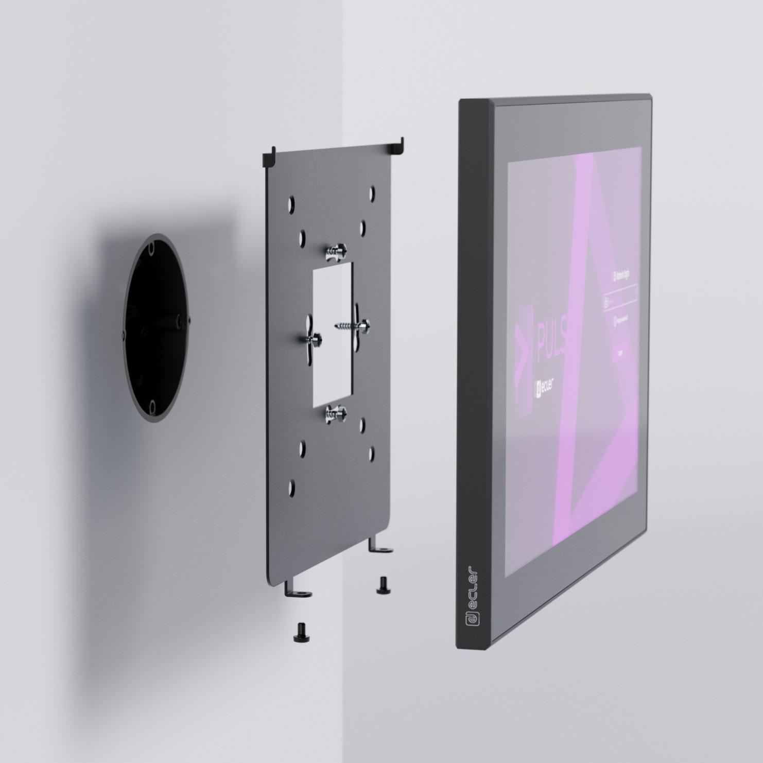 Ecler PULSO-10 digital control touch panel, showing how it fits into a wall